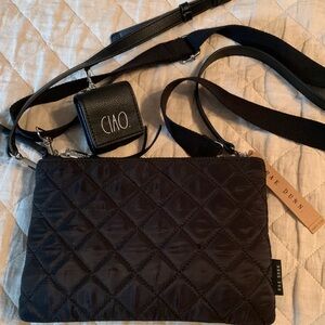Rae Dunn black quilted purse & change purse & 2 adjustable straps, NWT black